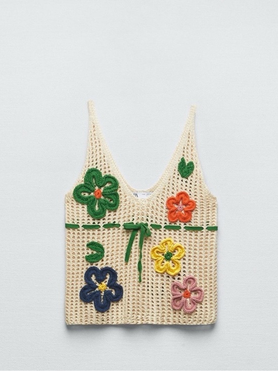 Zara Tops - Zara Crochet Floral Tank Top Open Knit Cropped Sleeveless Blogger Favorite